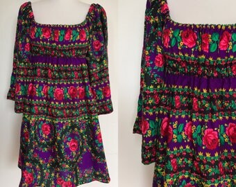 Rare 70s Boho Hippie Mini Dress