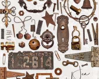 Rusty Junk digital scrapbooking graphics kit / clipart / altered art / mixed media collage / instant download / printable