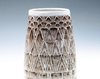 Cloudy White Ceramic Vase / Clay Vessel / Beautiful Caddy