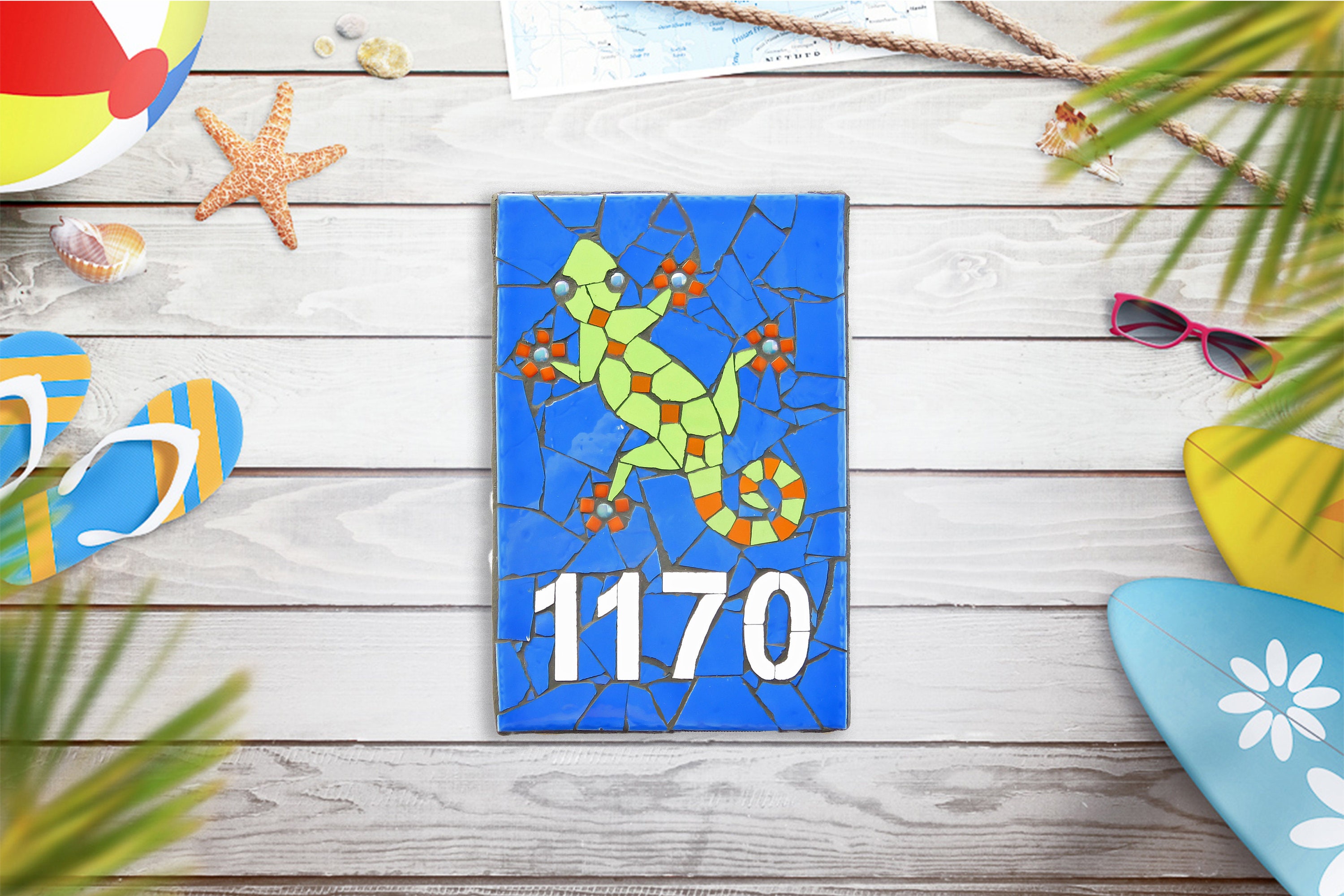 Mosaic House Number Vertical Outdoor House Number Beach Mailbox