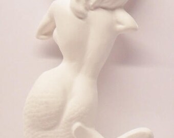 Ready To Paint, DIY, Chalkware, Unpainted Plaster Craft Mermaid Facing Left Wall Décor #259