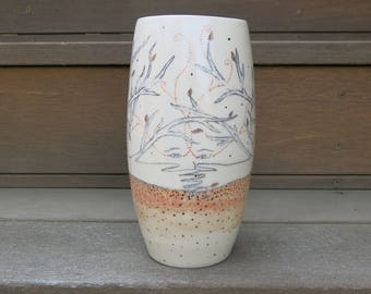 Secrets for the Trees, Ceramic Art Vase White Pink and Gold Woodland One of a Kind Home Decor, Handmade Artisan Pottery by Licia Lucas Pfadt