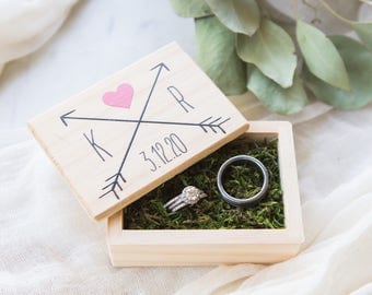 Wedding Ring Box Personalized Name, Wooden Box for Wedding Bridal Party Gift Name Box (Item - WRA340)