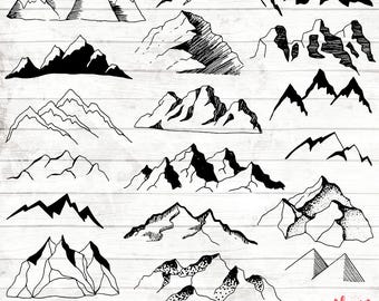 Boho Mountain Clipart - Hand Drawn Boho Clipart - Vector Tribal Art - Digital Paper - Mountain Clip Art - Mountain Wall Art - ACGABW17
