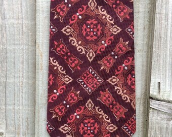 70s Burgundy Tie - John Collier Tie - Geometric Print Tie - Retro Tie - Wide Vintage Tie - 1970s Retro Tie - Vintage Necktie