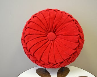 1960s Red Corduroy Round Throw Pillow