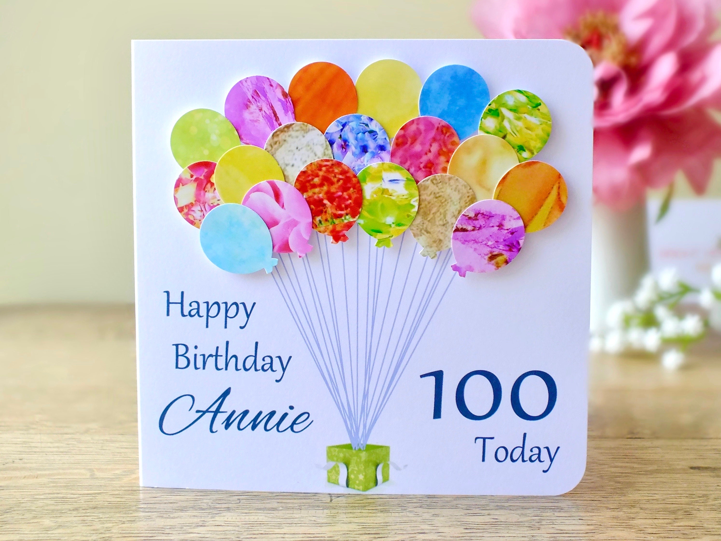 100th Birthday Card Personalised Age 100 Birthday Balloons