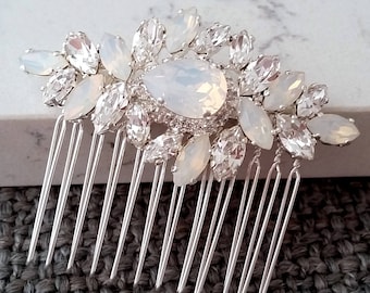 Bridal Hair Comb,Wedding Hair Accessory,White opal Hair Comb,Wedding headpiece,Crystal hair comb,Rhinestone head piece,Gatsby Headpiece