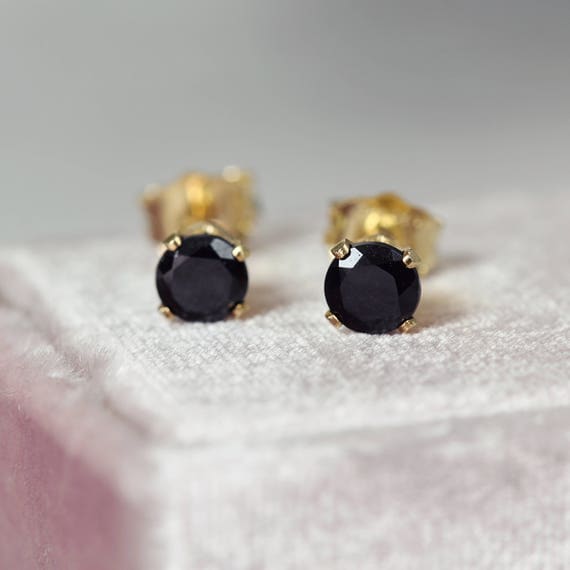 Black Spinel Earrings - Black & Gold Stud Earrings