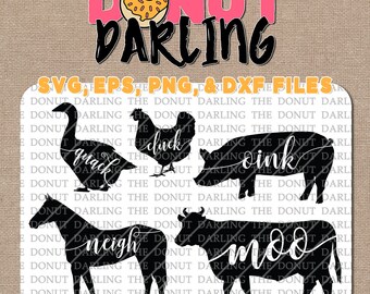 Instant Download: Farmhouse Farm Cow Pig Horse Chicken Duck svg / eps / png / dxf File Oink Quack Moo Neigh Cluck Farm Animal Silhouette