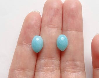 Cute Tiny Peruvian Amazonite Half Top Drilled 6x9 mm mini Olive Drops One Pair F3004