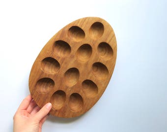 Vintage Teak Egg Plate // Mid Century Modern Egg Serving Platter Deviled Egg Tray Knobler Thailand 1950's 1960's Retro Mad Men Style