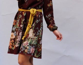 "Florentine" flower dress, floral dress, floral dress, Hippie dress, boho dress, balloon sleeves dress, festive dress