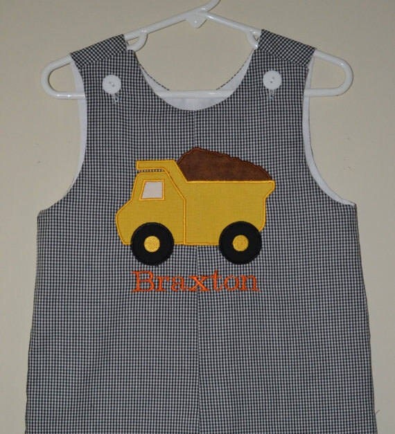 Custom made Personalized Monogrammed Dump Truck Longall Romper