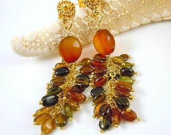 Earrings 'CANDY' / tourmaline/semi precious/vermeil14carats/Brown/unique.