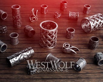 Large Silver Viking Beard Beads -- Norse/Scandinavian/Norway/Design/Raven Skull/Bead/Jewelry/Hair/Braid/Dreadlock/Pendant/Sterling Silver