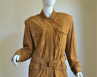 1980s Donna Karan DKNY Luxurious Brown Suede Safari Jacket