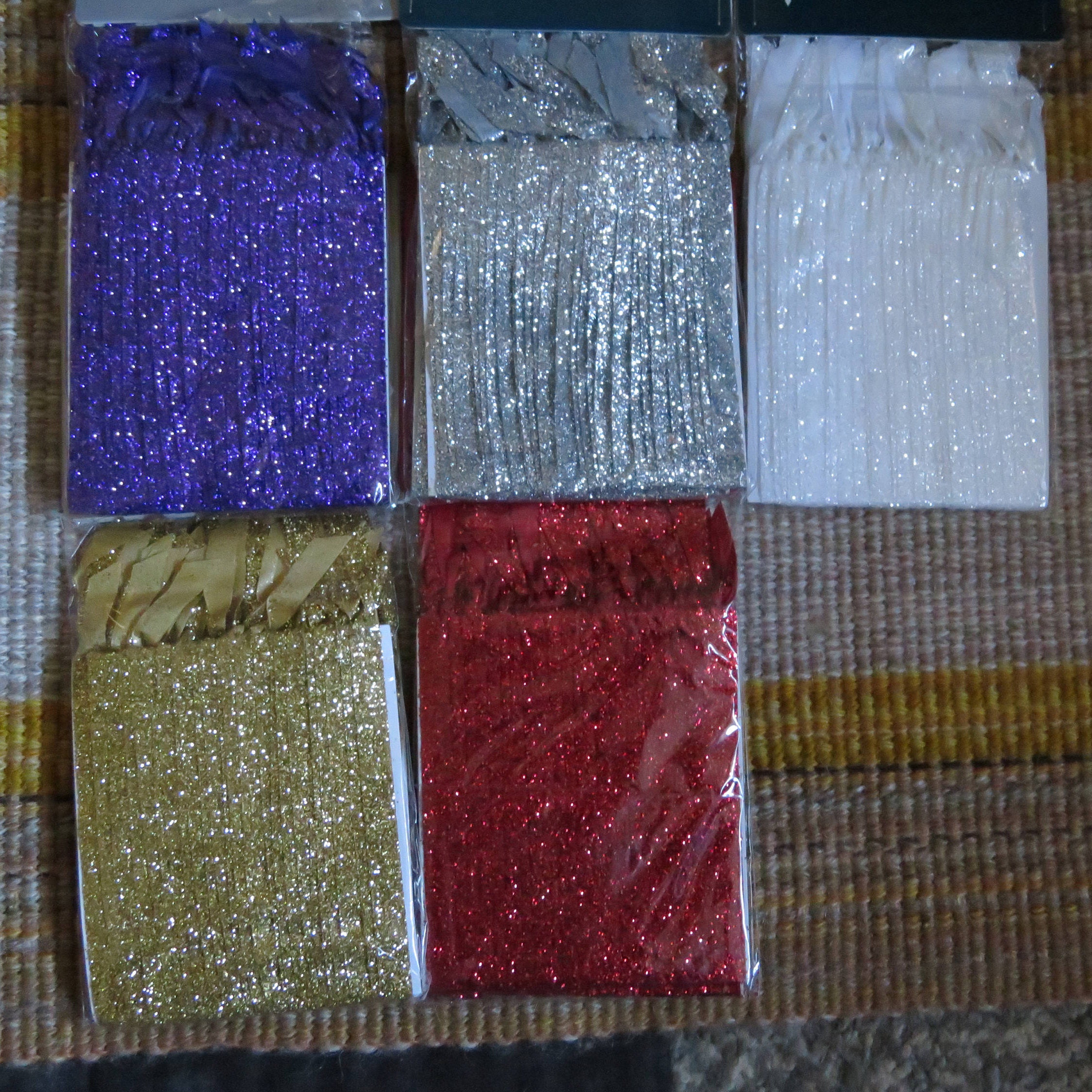 Glittered Ribbon ornament hangers,silver,gold,red,white,purple,50/pkg