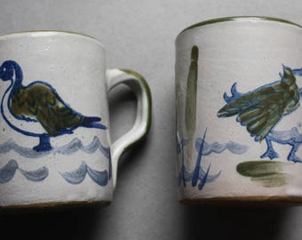 Louisville Stoneware Mugs with Ducks and Cattails, Circa 1970s, from Louisville, Kentuckty