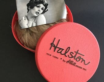 Vintage Red Plastic Halston by Abbott Tresses Wig Box and Wig - Late 60's/Early 70's