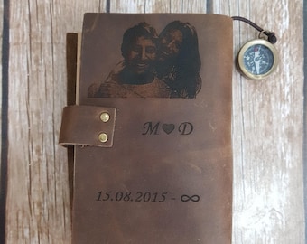 personalized leather journal, engraved leather journal, genuine leather, leather notebook, diary, leather journal with photo locket