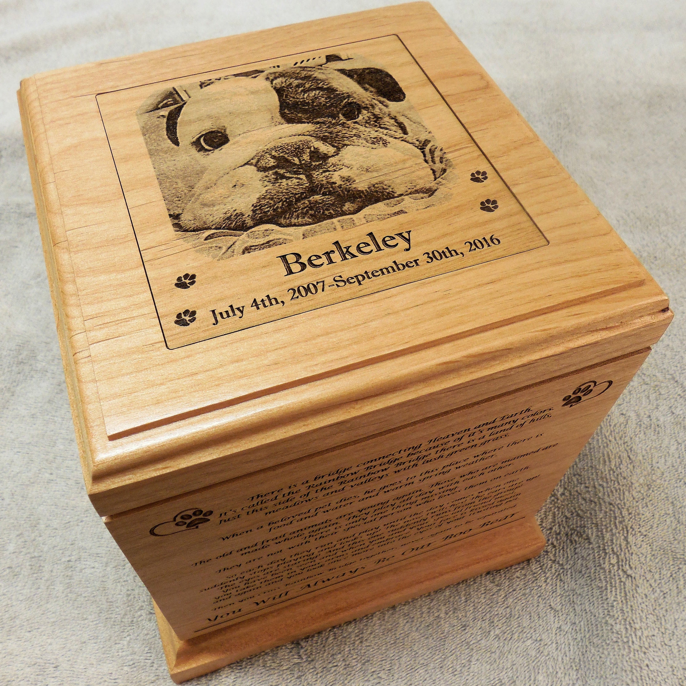 Large Dog Urn Pet Urn Laser Engraved Alder Wood