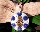 Lapis Lazuli Orgone Pendant - Hand of Fatima/ Hamsa - Third Eye Throat Chakra Healing Lightworker Jewellery - Medium
