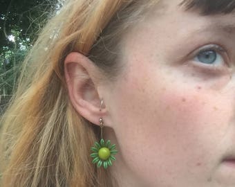 60's Green Flower Power Earrings