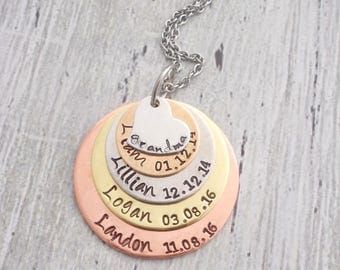 Personalized Grandma Necklace, Mom Necklace, Kids' Names and Birthdate Jewelry