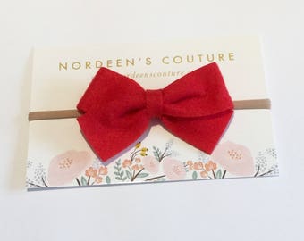 Red Felt Bow Headband, Felt Bow Headband, Red Bow Hair Clip, Red Baby Hair Bow, Felt Hair bow Clip, Baby Felt Headband