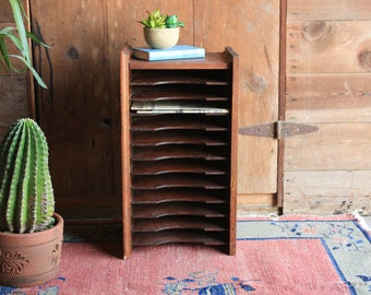Vintage Flat File Cabinet, Industrial End Table, Farmhouse Mail Holder, Paper Sorting Cabinet, Office Mail Organizer, Farmhouse Side Table