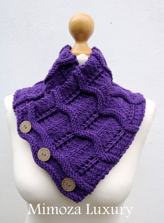 Purple Merino Wool Hand Knitted Scarf, Knit scarf wrap purple Scarf, Shawl, Wrap, Neck warmer, knit scarf, purple women's knit scarf, collar