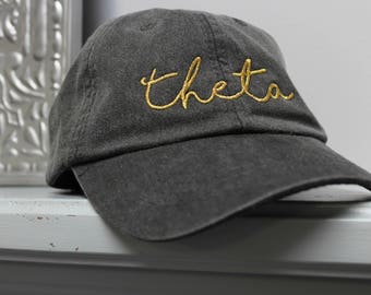 Kappa Alpha Theta Hat Embroidered in Metallic Gold Script