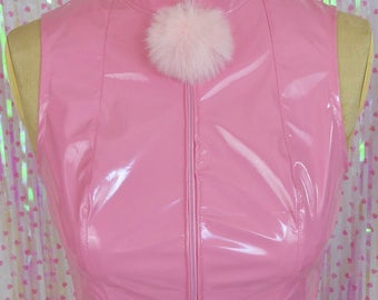 Pom pom powder puff pastel PINK pvc CROP TOP