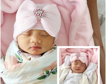 Baby girl hospital outfit, Newborn girl hospital hat with bow, Coming home outfit baby girl, Newborn girl hospital outfit