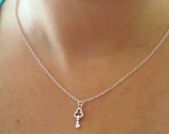 Key Necklace - Silver Key Necklace - Charm Necklace - Silver Chain Necklace - Key Charm Necklace - Dainty Necklace - 2 Sizes Available