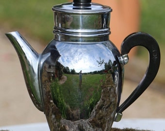 Original 1960's inox, stainless steel coffee pot and filter Cafetiere. Bakelite handle. French Vintage Shabby Chic