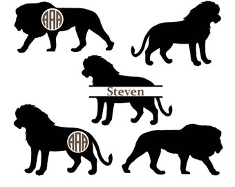 lion SVG, lion monogram svg, lion cut file, animal svg, lion silhouette, Cricut files, lion clipart, animal monogram, svg, dxf, eps, png.