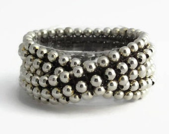Two strand silver beaded bracelet: 2 wrap leather bracelet, Woven leather silver bracelet, Double beaded bracelet chic, Zamak strand jewelry