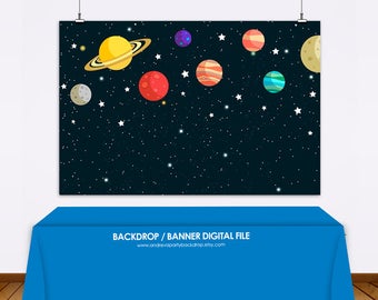 planets and stars Backdrop, galaxy, space backdrop, birthday backdrop, planets and stars theme, planets and stars banner - Digital File