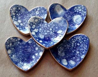 FIVE Ceramic Heart ring bowls itty bittys Baby shower wedding shower