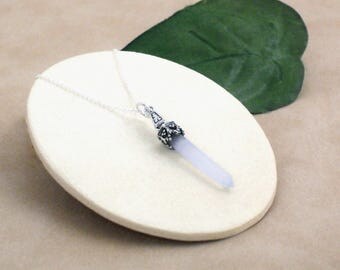 Necklace Blue Lace Agate Point Necklace, Sterling Silver Stone Dagger Necklace, Natural Pale Blue Stone Necklace, Crystal Point Jewelry