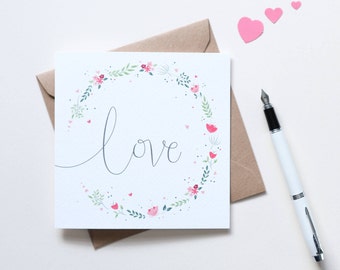 Beautiful floral Valentine's Card - Illustrated & Hand-lettered Card