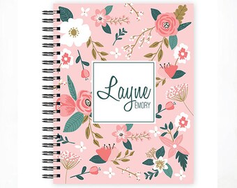 Hello Baby™ Baby Book, Baby Memory Book, CORAL FLORAL Personalized Baby Book, Coral Floral, Baby Books, The Sweet Rhino