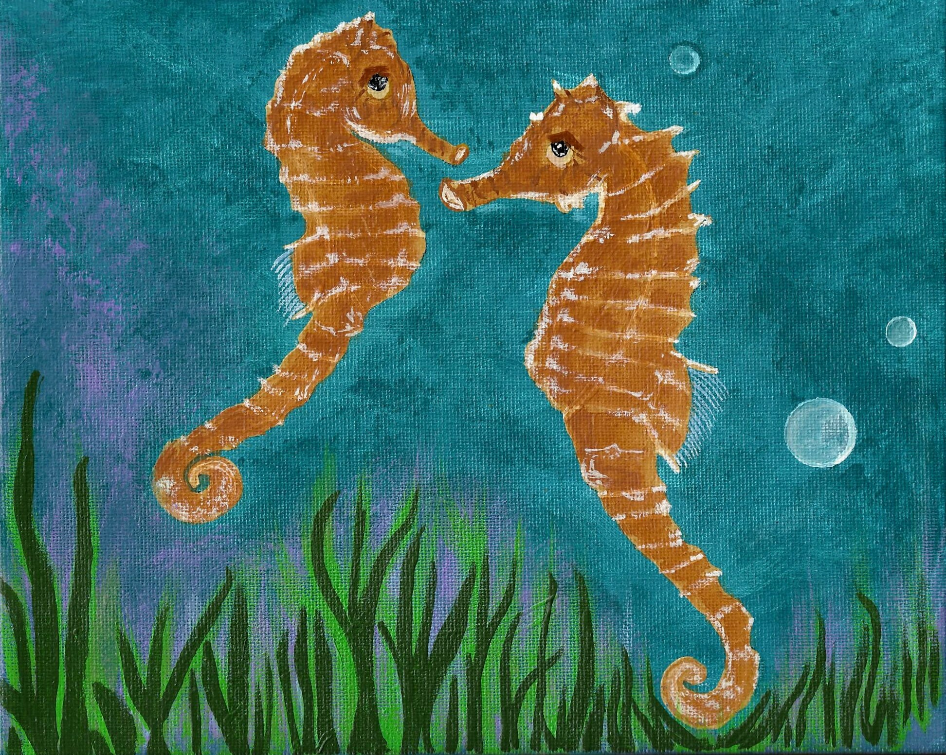 Seahorses ORIGINAL 8x10 Acrylic Canvas Painting Child's