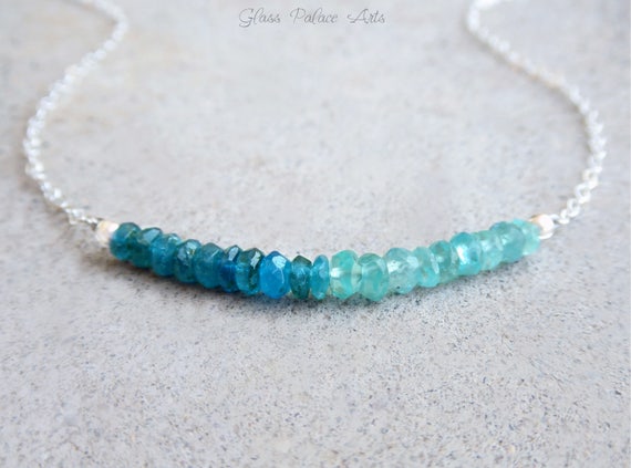 Apatite Necklace Beaded Gemstone Necklace Blue Green Apatite