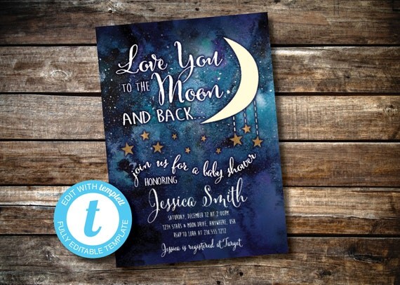 Love You To the Moon and Back Editable Baby Shower Invitation Instant Download Templett 817915 Il_570xn