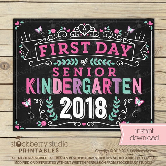 Princess First Day Of Senior Kindergarten Sign Instant Download Girl First Day Of Sr 