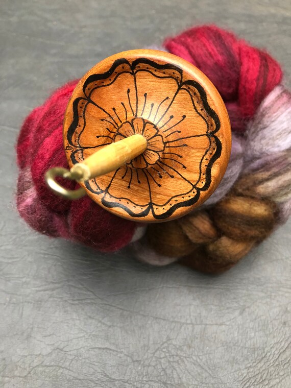 Tangled Hand turned Cherry drop spindle whorl