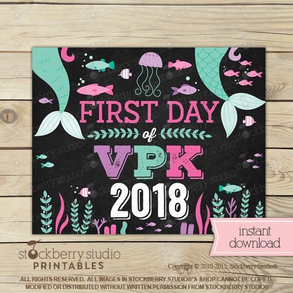 Download Mermaid First Day of VPK Sign Instant Download - Girl ...